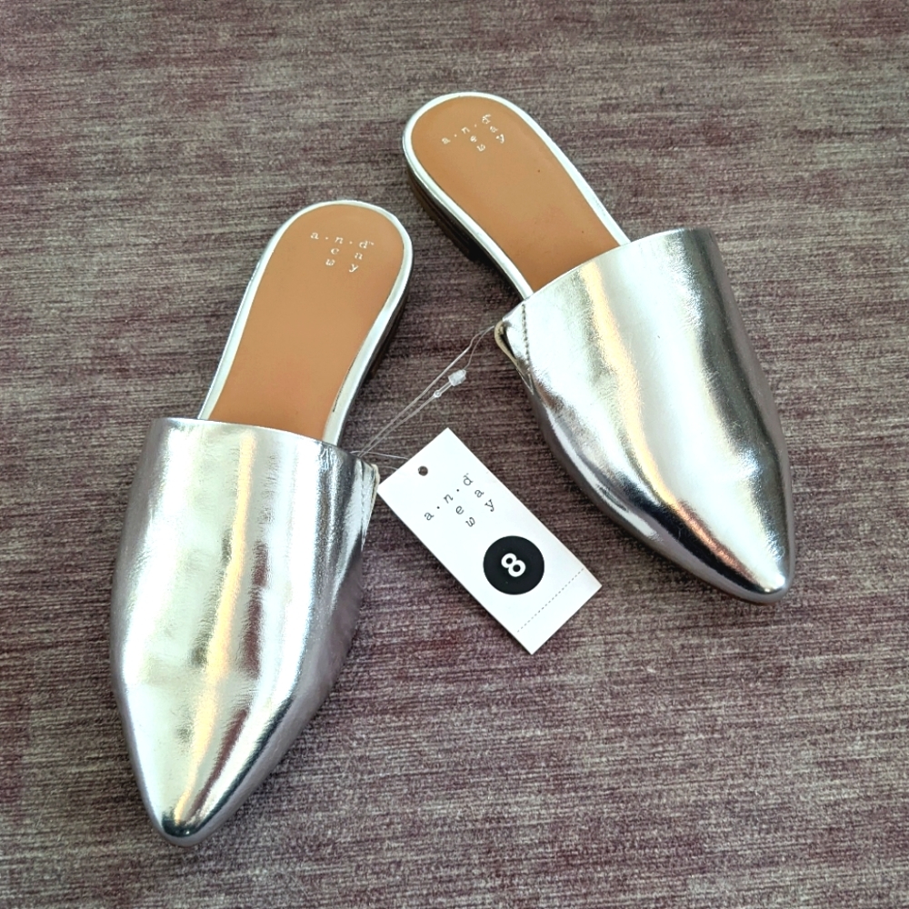 A New Day metallic silver mules NWT